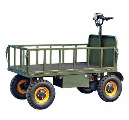 Four-wheel disc brake electric flatbed cargo transport trolley