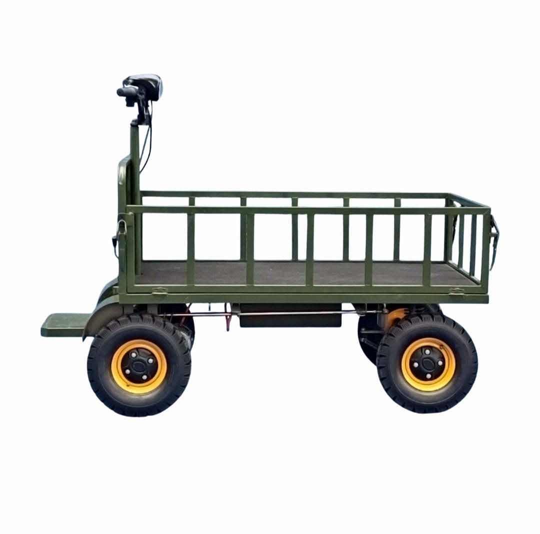 Four-wheel disc brake electric flatbed cargo transport trolley