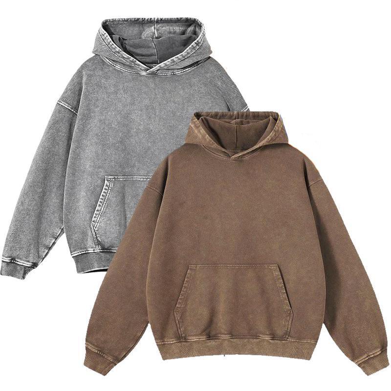 2 Pack Acid Wash Hoodie Oversized Vintage Unisex Heavy Weight Hoodie with Pockets for Men Women Couples Distressed Look Medium