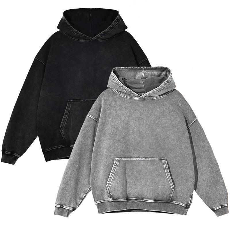 2 Pack Acid Wash Hoodie Oversized Vintage Unisex Heavy Weight Hoodie with Pockets for Men Women Couples Distressed Look Medium