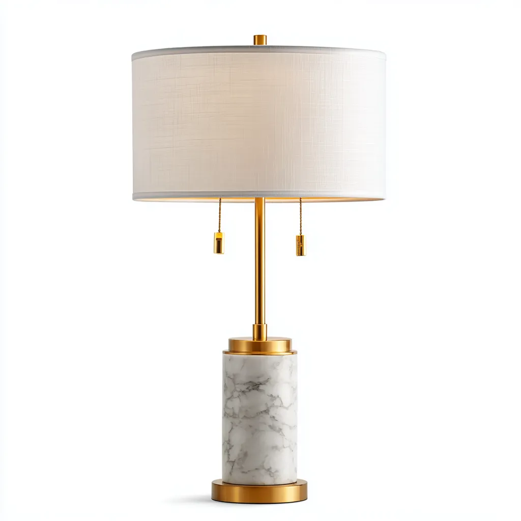 Lampe de table - marbre-métal-tissu - 28x28x60 cm - blanc-or - style moderne-Casagetlab