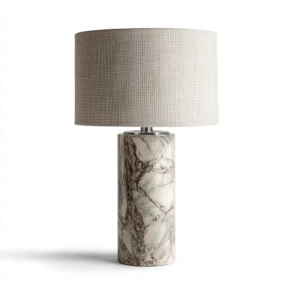 Lampe de table - marbre-métal-tissu - 26x26x58 cm - beige-blanc-argent - style moderne-Casagetlab