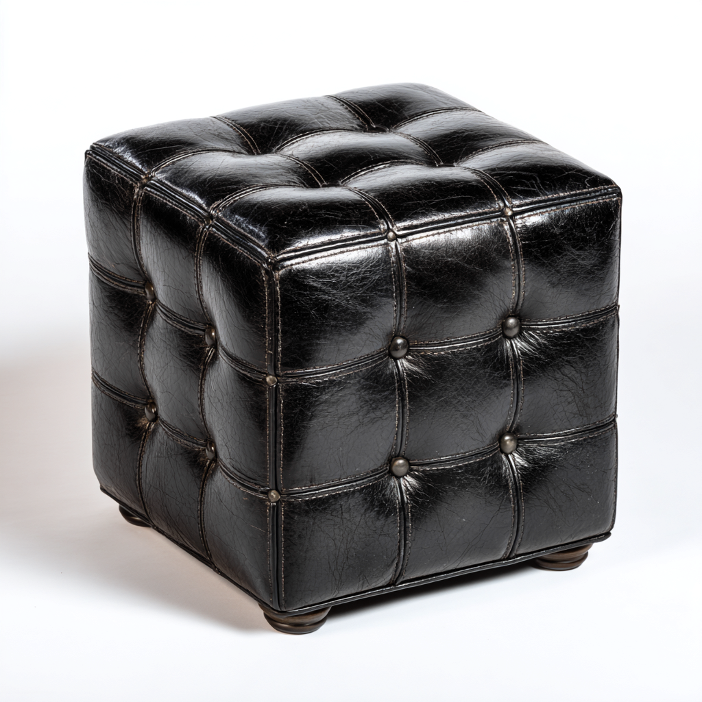 Pouf - cuir - 40x40x45 cm - noir - style classique-Casagetlab