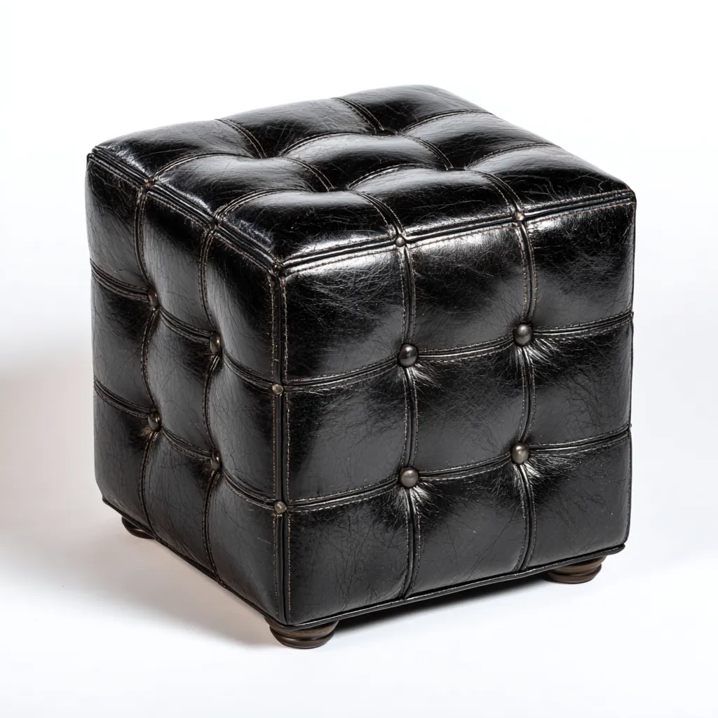 Pouf - cuir - 40x40x45 cm - noir - style classique-Casagetlab
