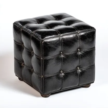 Pouf - cuir - 40x40x45 cm - noir - style classique-Casagetlab