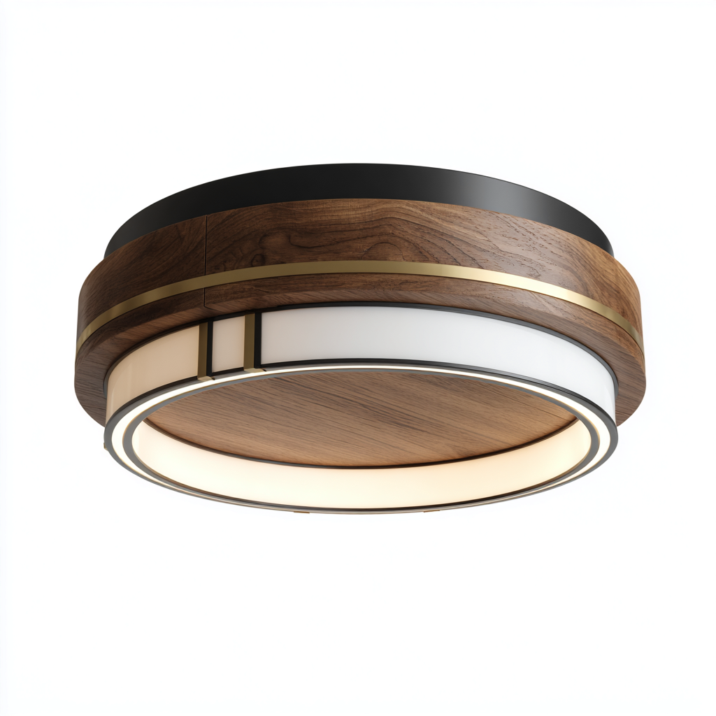 Plafonnier - métal-bois-acrylique - 45x45x12 cm - noir-brun-blanc - style moderne-Casagetlab