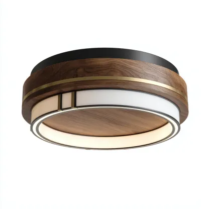 Plafonnier - métal-bois-acrylique - 45x45x12 cm - noir-brun-blanc - style moderne-Casagetlab