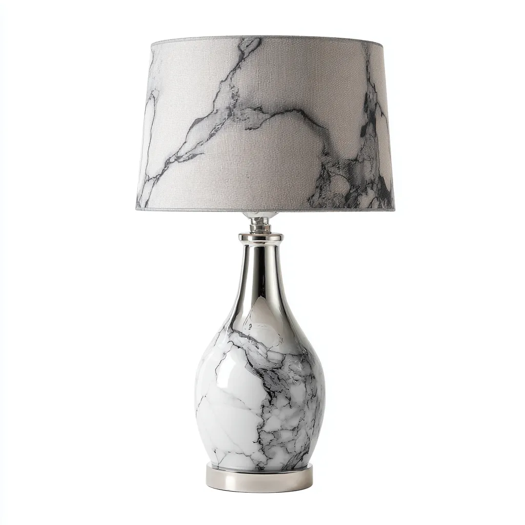 Lampe de table - céramique-métal-tissu - 26x26x48 cm - blanc-gris-argent - style moderne-Casagetlab