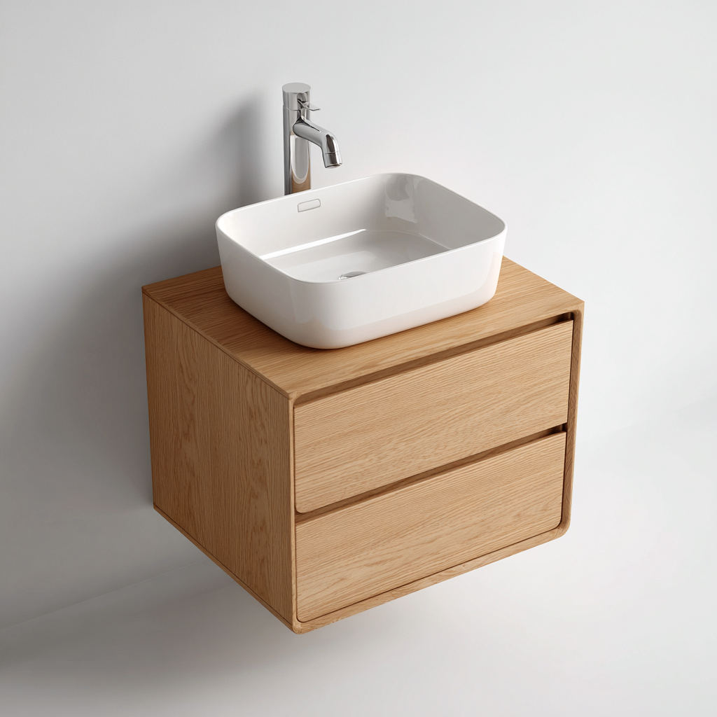 Meuble vasque - bois-céramique - 58x45x48 cm - chêne clair - contemporain-Casagetlab