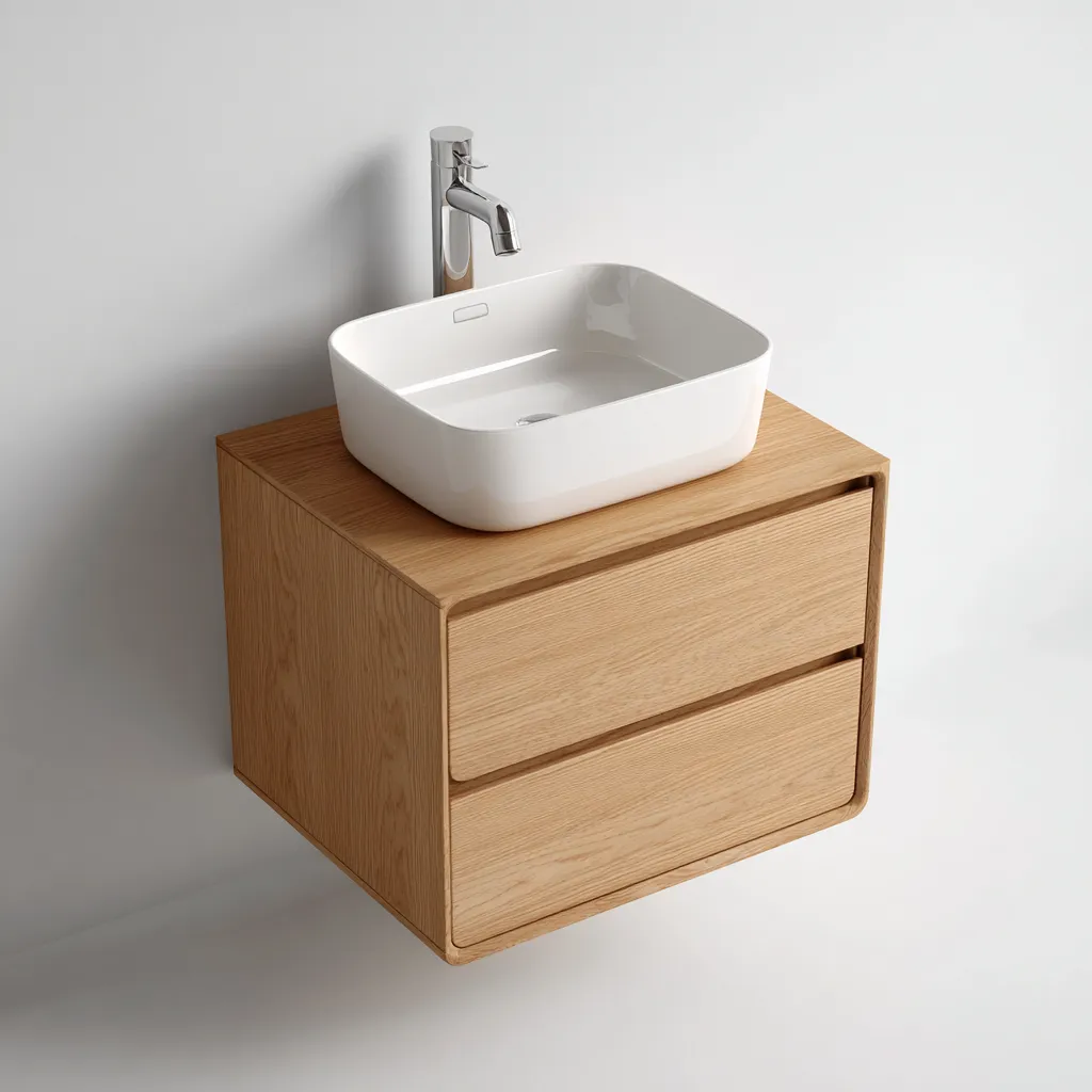 Meuble vasque - bois-céramique - 58x45x48 cm - chêne clair - contemporain-Casagetlab