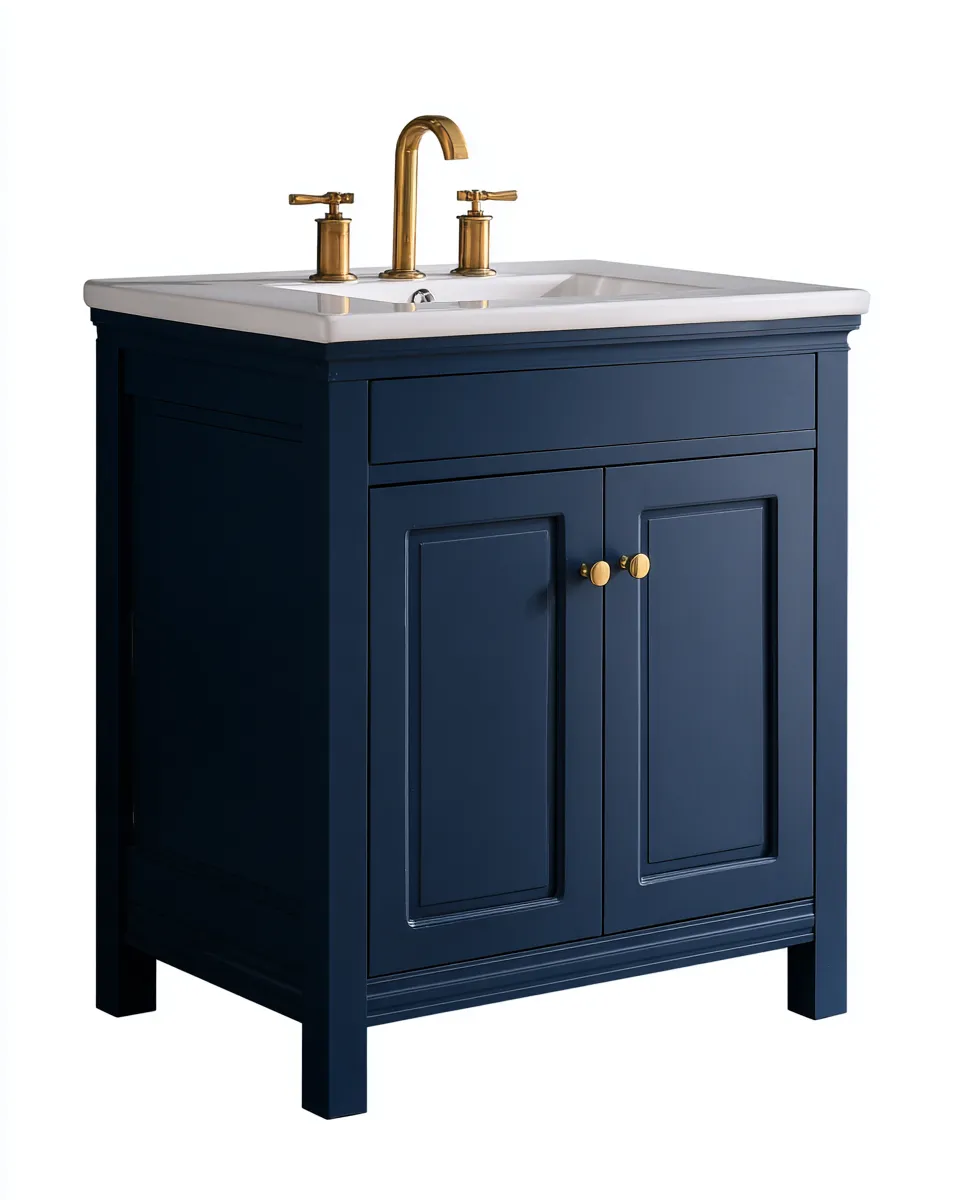 Meuble vasque - bois-céramique - 62x47x88 cm - bleu foncé - contemporain-Casagetlab