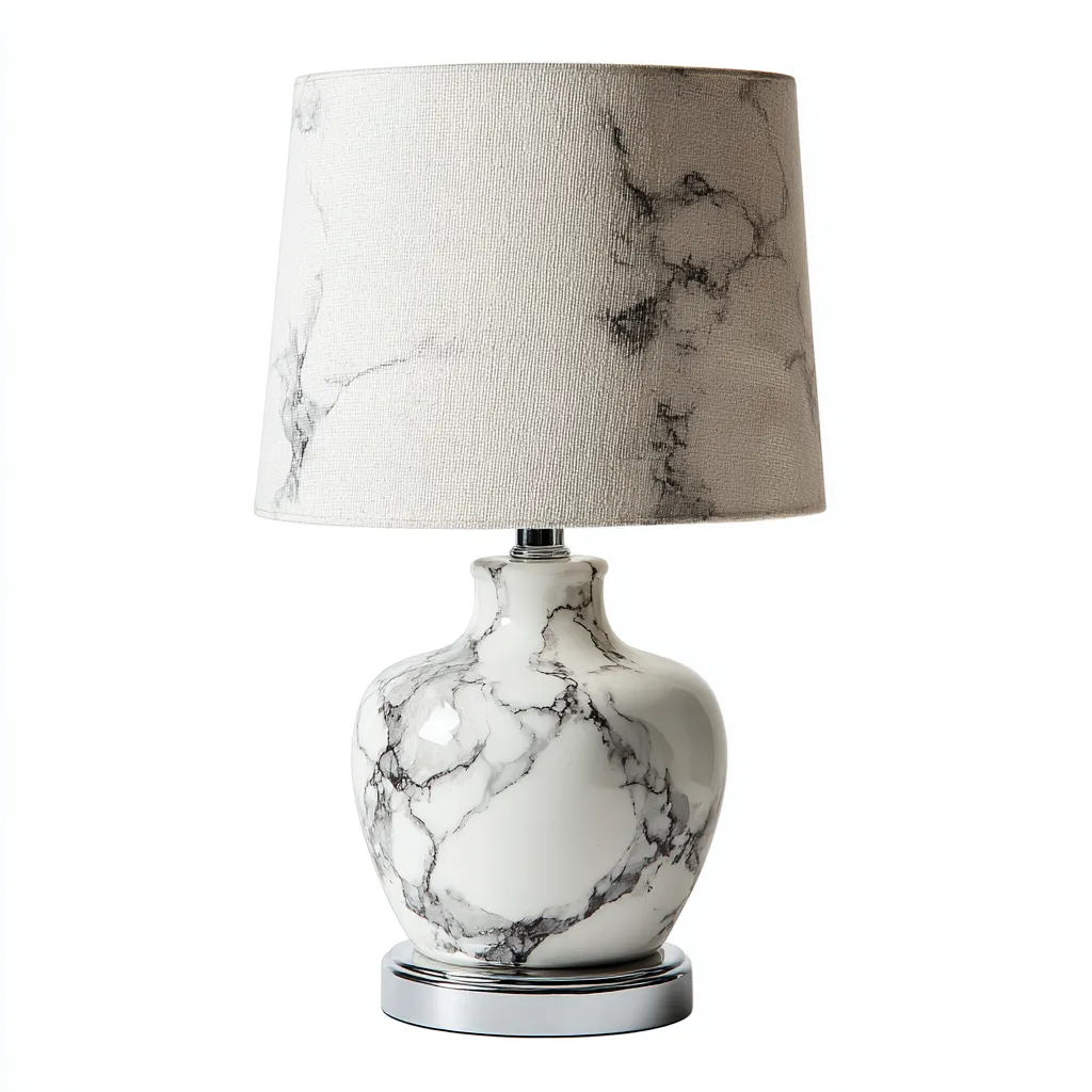 Lampe de table - céramique-métal-tissu - 24x24x40 cm - blanc-gris-argent - style moderne-Casagetlab