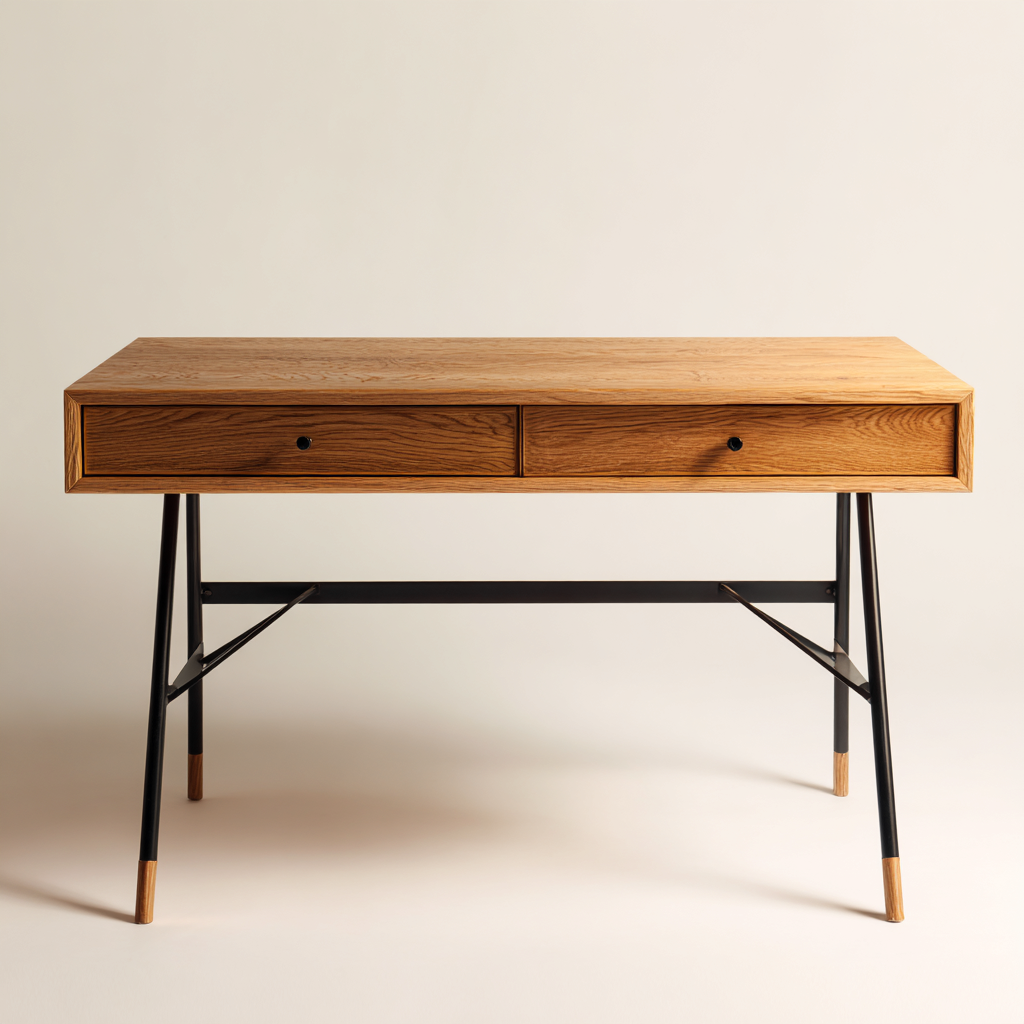 Bureau - bois-métal - 135x60x78 cm - chêne naturel-noir - design contemporain-Casagetlab