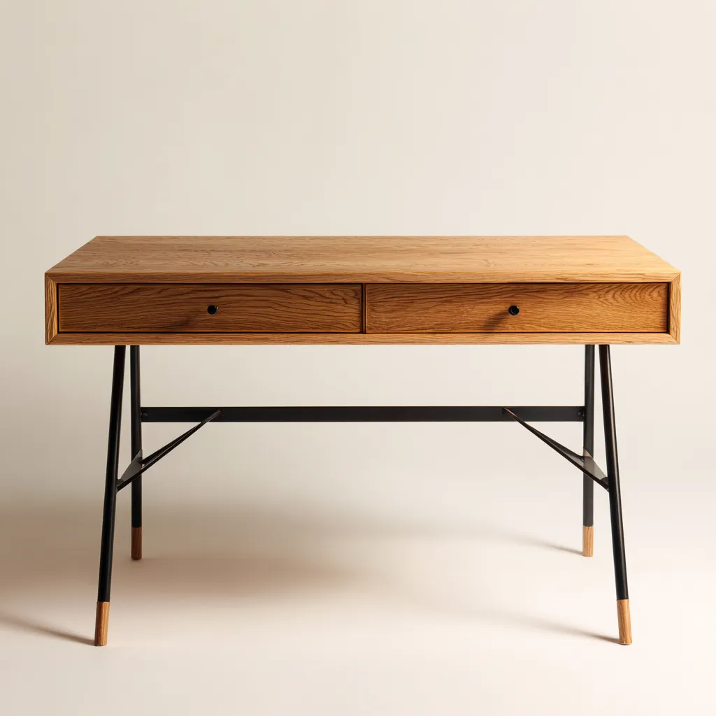 Bureau - bois-métal - 135x60x78 cm - chêne naturel-noir - design contemporain-Casagetlab