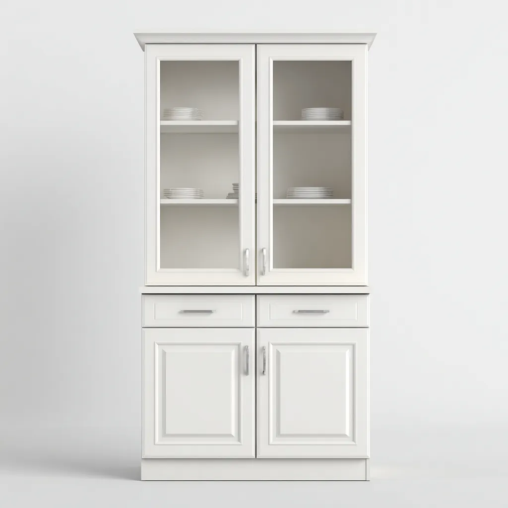 Meuble de rangement de cuisine - bois-verre - 95x45x185 cm - blanc - style classique-Casagetlab