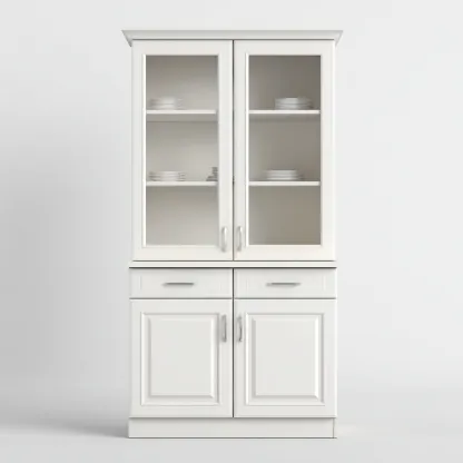 Meuble de rangement de cuisine - bois-verre - 95x45x185 cm - blanc - style classique-Casagetlab