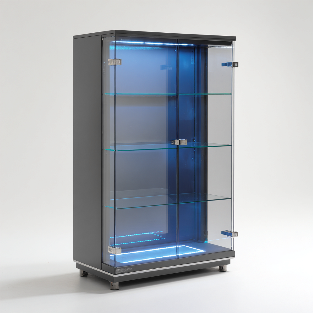 Vitrine-verre-metal-95x42x185 cm-gris-design moderne-Casagetlab