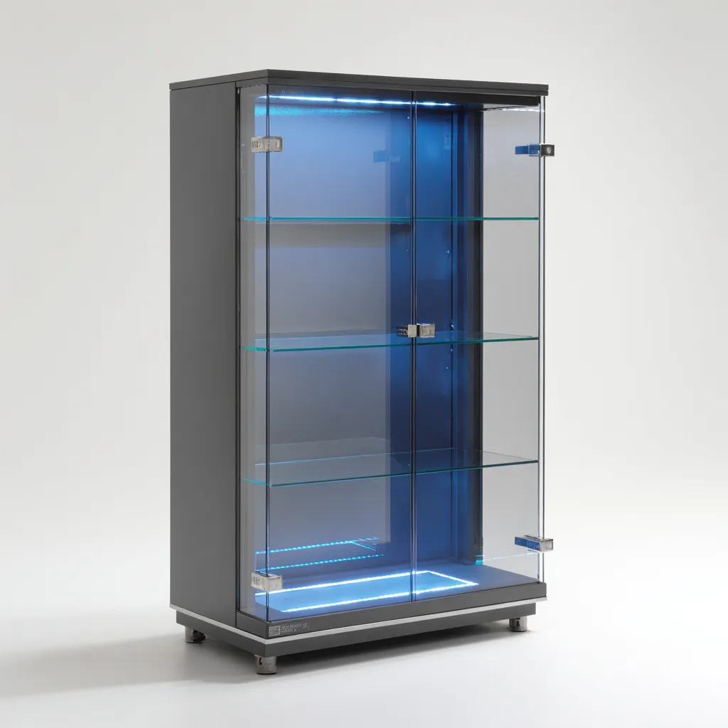 Vitrine-verre-metal-95x42x185 cm-gris-design moderne-Casagetlab