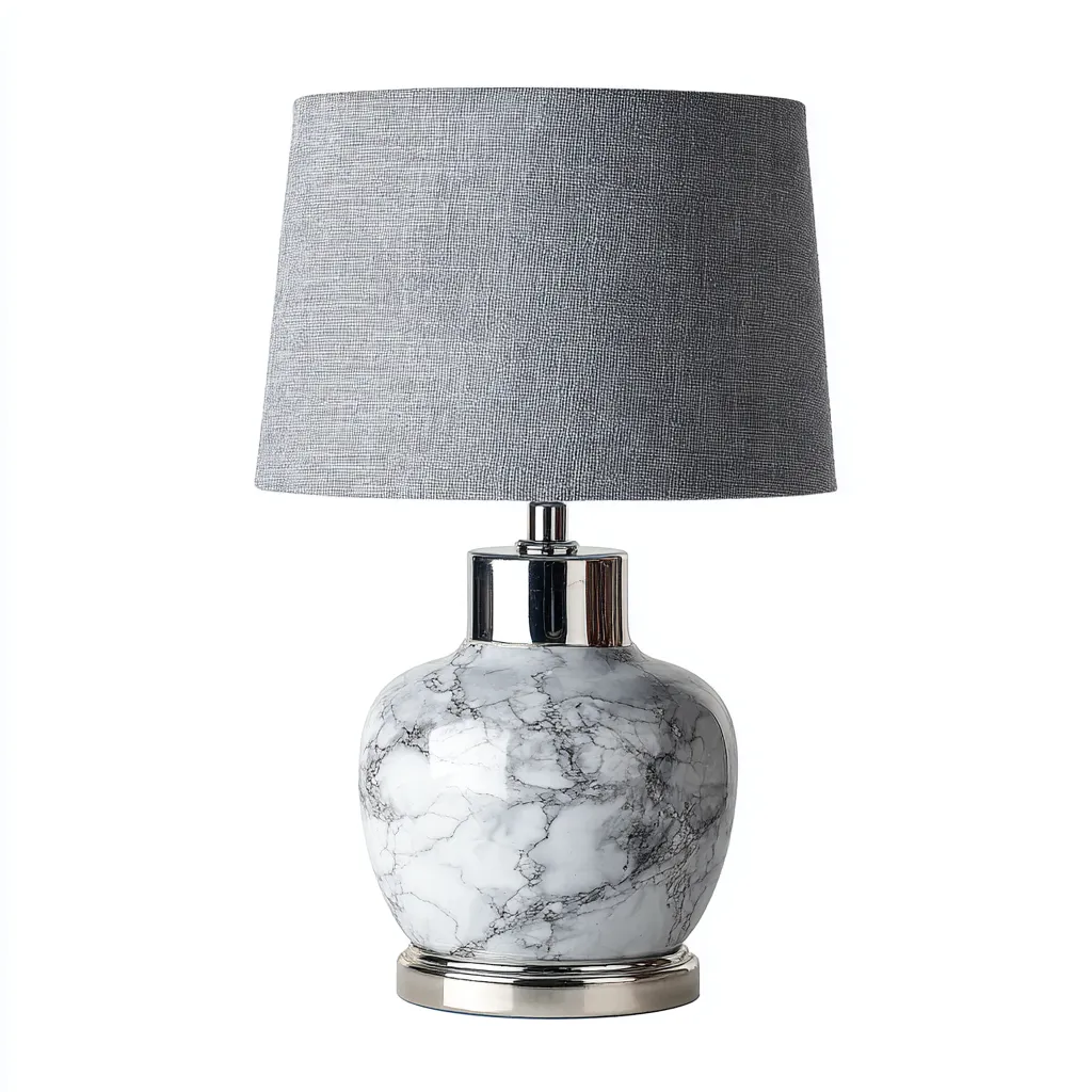 Lampe de table - céramique-métal-tissu - 24x24x42 cm - blanc-gris-argent - style moderne-Casagetlab