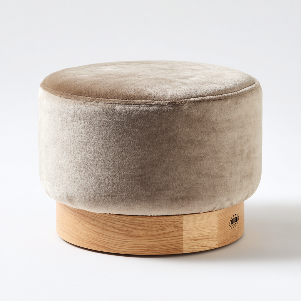 Pouf - velours-bois - 38x38x32 cm - beige - style contemporain-Casagetlab
