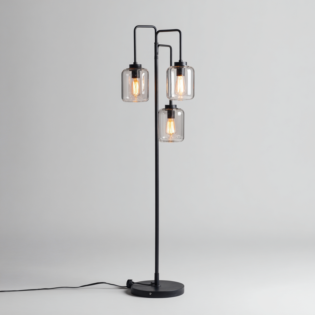 Lampadaire - métal-verre - 38x30x165 cm - noir-translucide - design industriel-Casagetlab