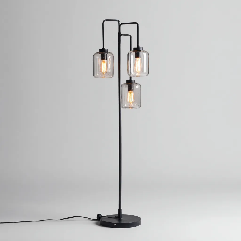 Lampadaire - métal-verre - 38x30x165 cm - noir-translucide - design industriel-Casagetlab