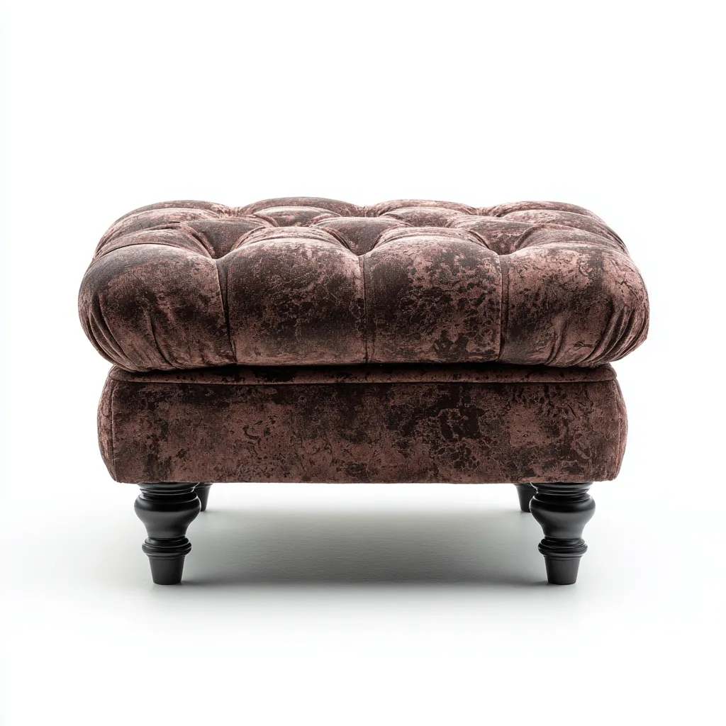 Pouf - velours-bois - 68x48x42 cm - marron - style classique-Casagetlab