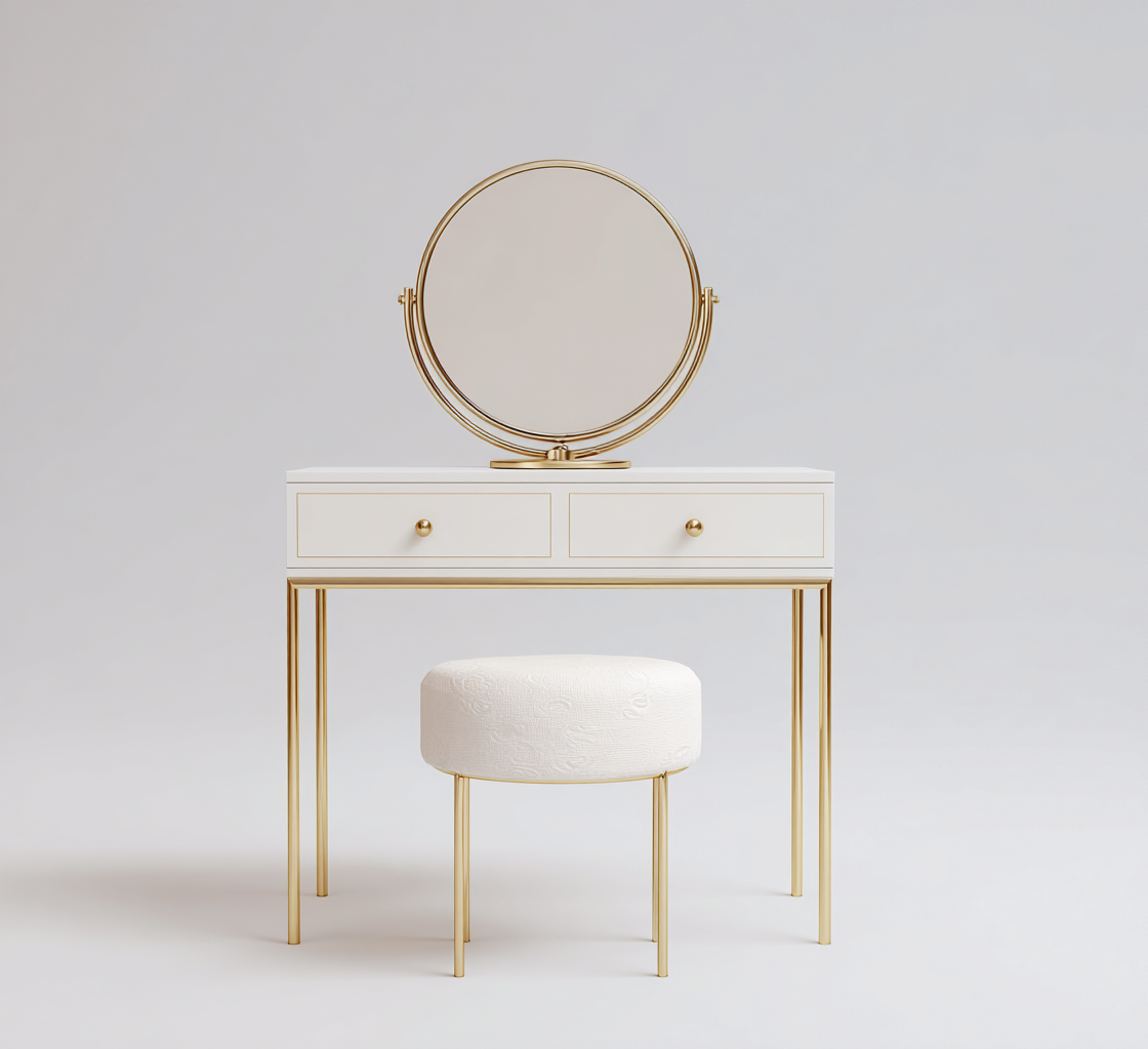 Coiffeuse-bois-métal-96x42x138 cm-blanc-or-style moderne-Casagetlab