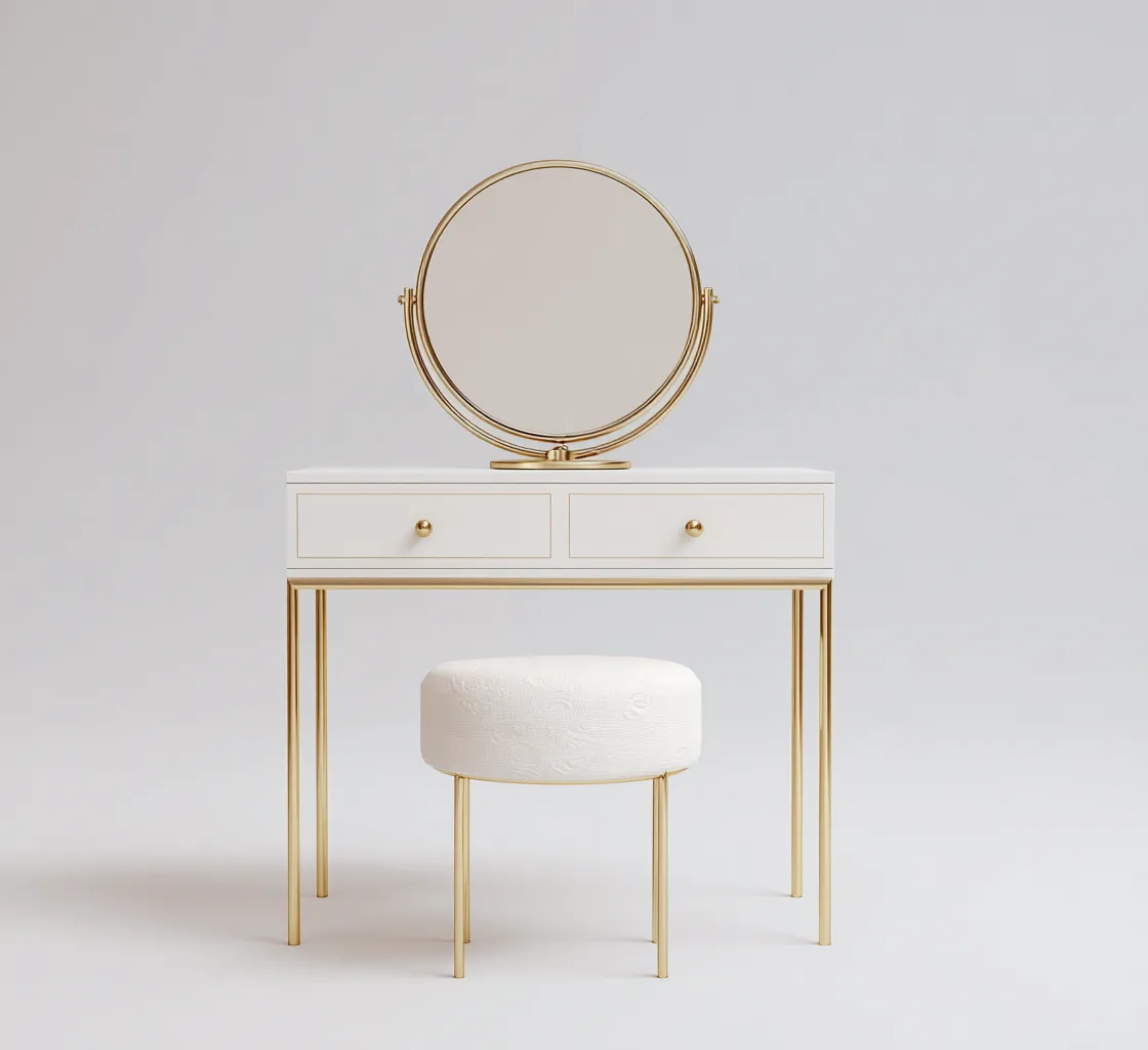 Coiffeuse-bois-métal-96x42x138 cm-blanc-or-style moderne-Casagetlab