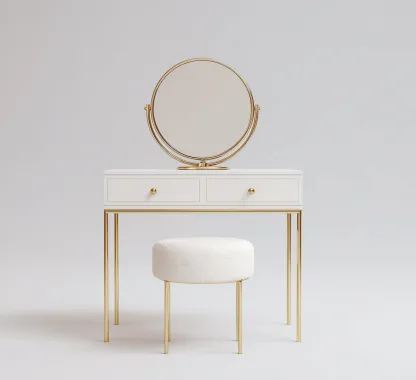 Coiffeuse-bois-métal-96x42x138 cm-blanc-or-style moderne-Casagetlab