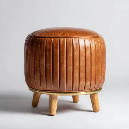 Pouf - cuir-bois - 38x38x42 cm - marron - style vintage-Casagetlab