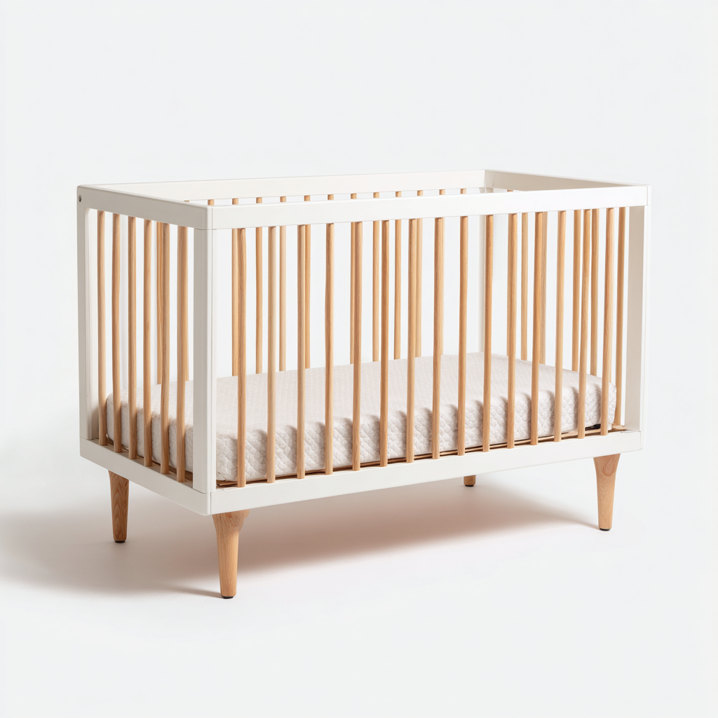 Lit bébé - bois - 126x66x90 cm - blanc-naturel - design moderne-Casagetlab