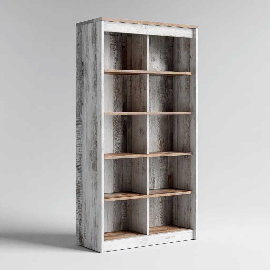 Bibliothèque - bois - 85x30x185 cm - blanc vieilli-chêne clair - design rustique-Casagetlab