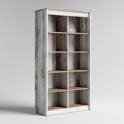 Bibliothèque - bois - 85x30x185 cm - blanc vieilli-chêne clair - design rustique-Casagetlab