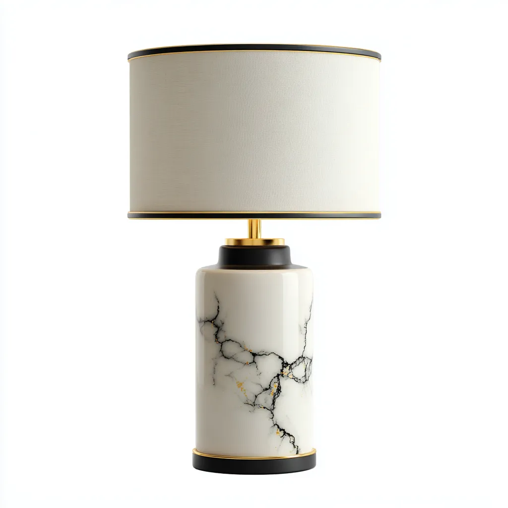 Lampe de table - céramique-métal-tissu - 26x26x50 cm - blanc-noir-or - style moderne-Casagetlab