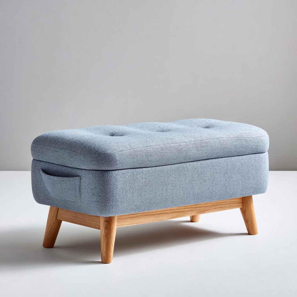 Pouf - tissu-bois - 74x38x46 cm - bleu - style scandinave-Casagetlab