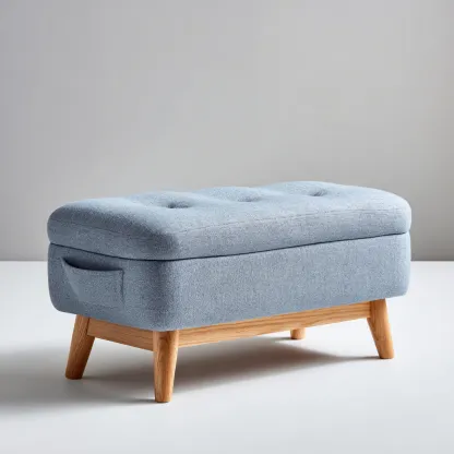 Pouf - tissu-bois - 74x38x46 cm - bleu - style scandinave-Casagetlab