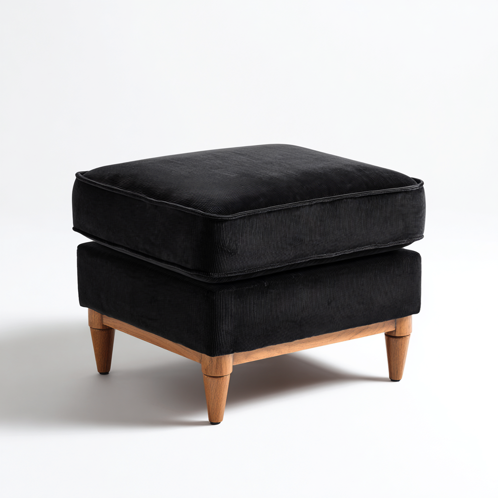 Pouf - velours-bois - 52x52x46 cm - noir - style moderne-Casagetlab