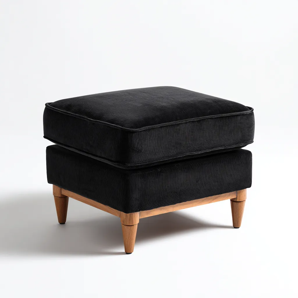 Pouf - velours-bois - 52x52x46 cm - noir - style moderne-Casagetlab