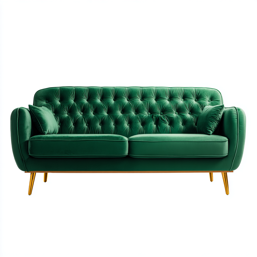 Canapé droit - velours - 210x90x92 cm - vert émeraude - style classique contemporain-Casagetlab