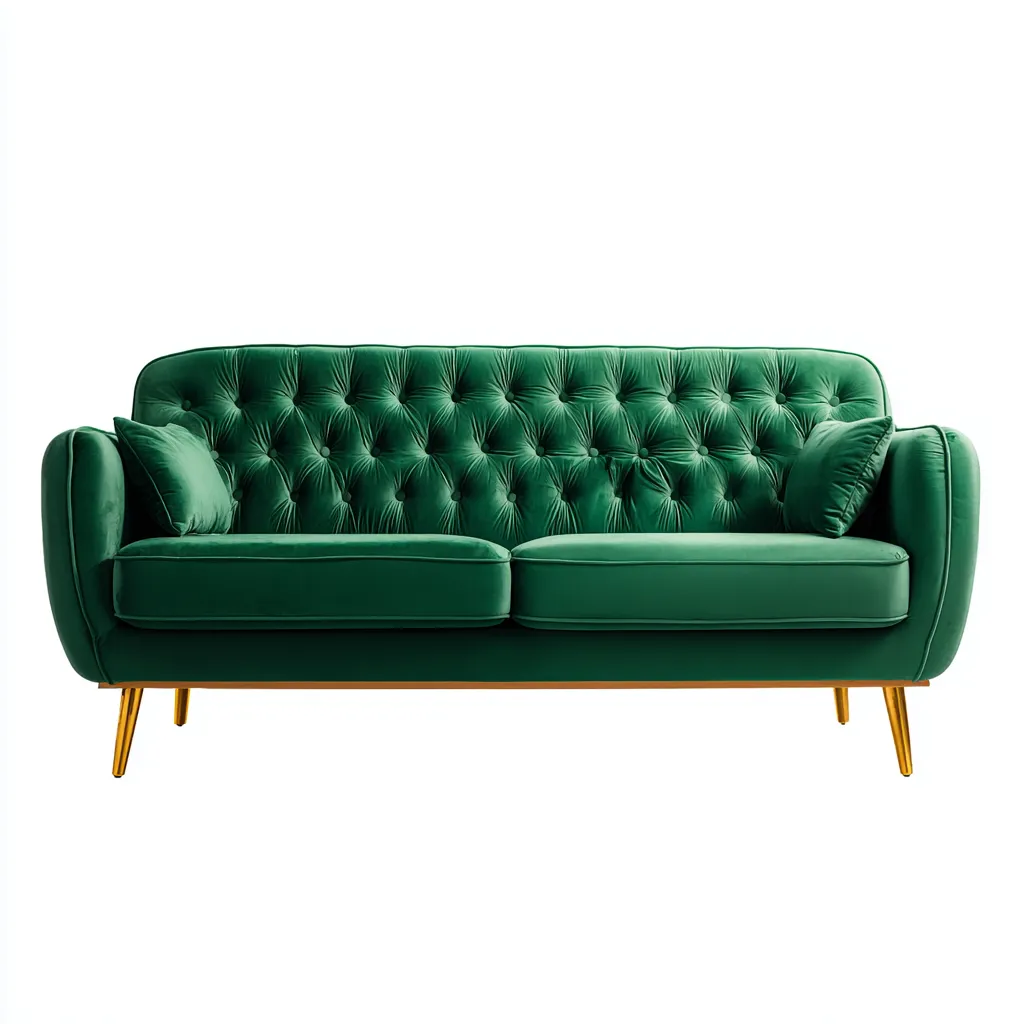 Canapé droit - velours - 210x90x92 cm - vert émeraude - style classique contemporain-Casagetlab