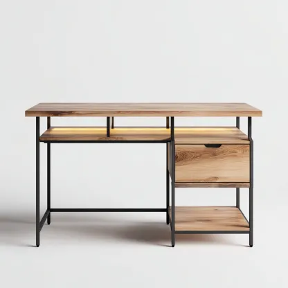 Bureau - bois-métal - 140x60x75 cm - chêne naturel-noir - design moderne-Casagetlab