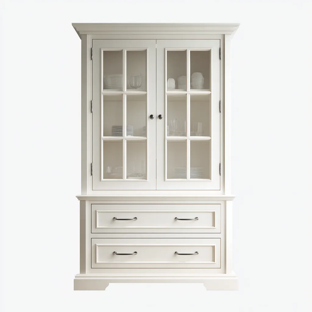 Meuble de rangement de cuisine - bois-verre - 110x45x165 cm - blanc - style classique-Casagetlab