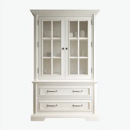 Meuble de rangement de cuisine - bois-verre - 110x45x165 cm - blanc - style classique-Casagetlab