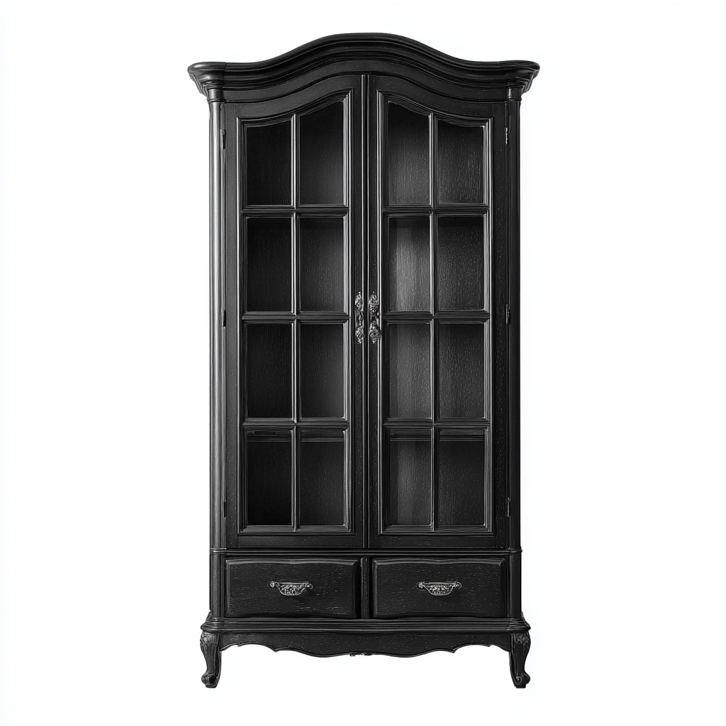 Vitrine-bois-verre-90x40x200 cm-noir-style classique cuisine-Casagetlab