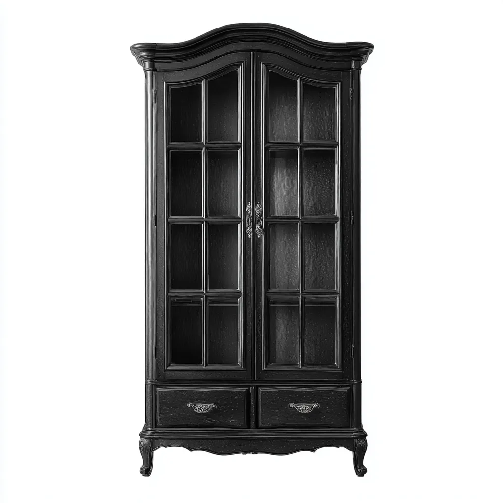 Vitrine-bois-verre-90x40x200 cm-noir-style classique cuisine-Casagetlab