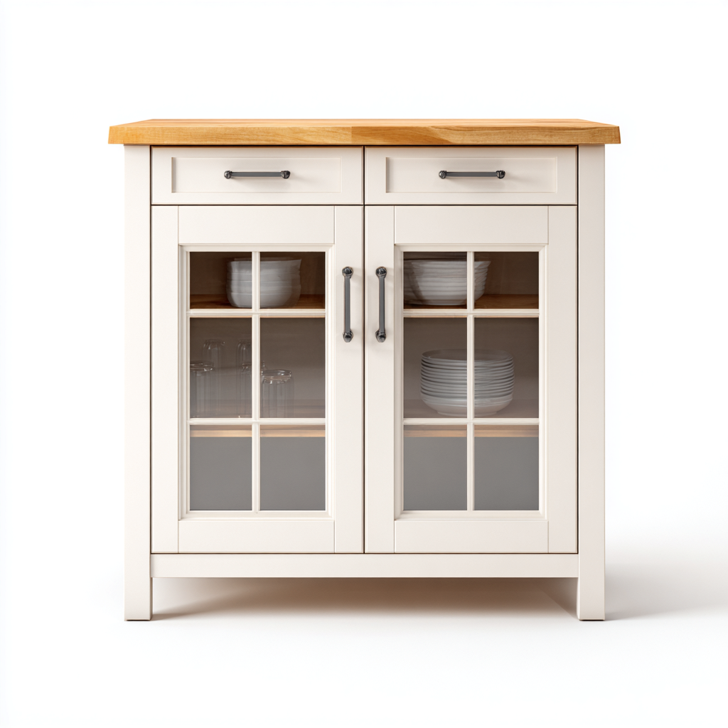 Meuble de rangement de cuisine-bois-verre-90x45x95 cm-blanc-naturel-design classique-Casagetlab