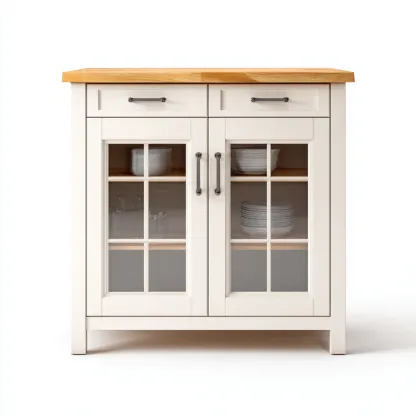 Meuble de rangement de cuisine-bois-verre-90x45x95 cm-blanc-naturel-design classique-Casagetlab