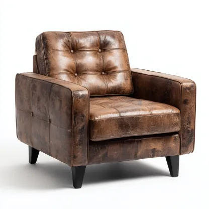 Fauteuil - cuir - 88x84x82 cm - brun - style vintage-Casagetlab