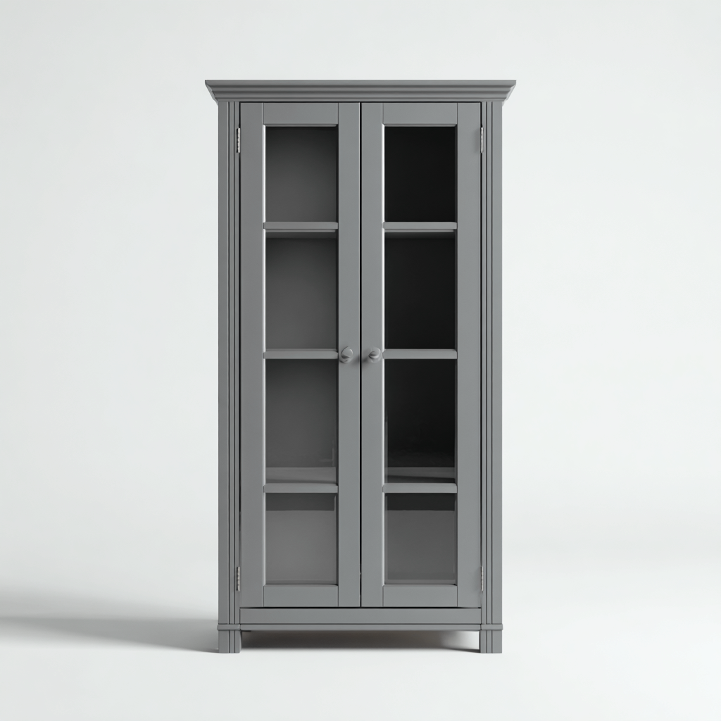 Vitrine-bois-verre-90x40x150 cm-gris-style classique-Casagetlab